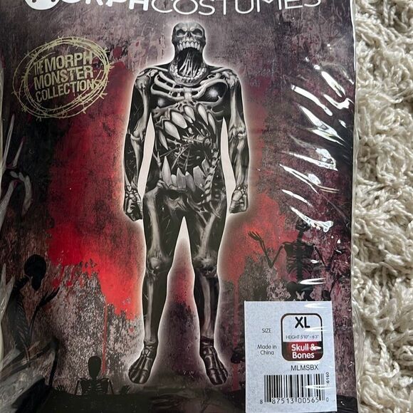 NEW ADULT MORPH SKULL BONES HALLOWEEN COSTUME SIZE XL XLARGE Full Body - Picture 5 of 9
